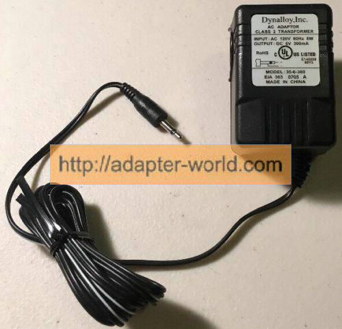 *100% Brand NEW* Dynalloy Model 35-6-300 Output 6vdc Class 2 Transformer AC Power Supply Adapter Free shipping